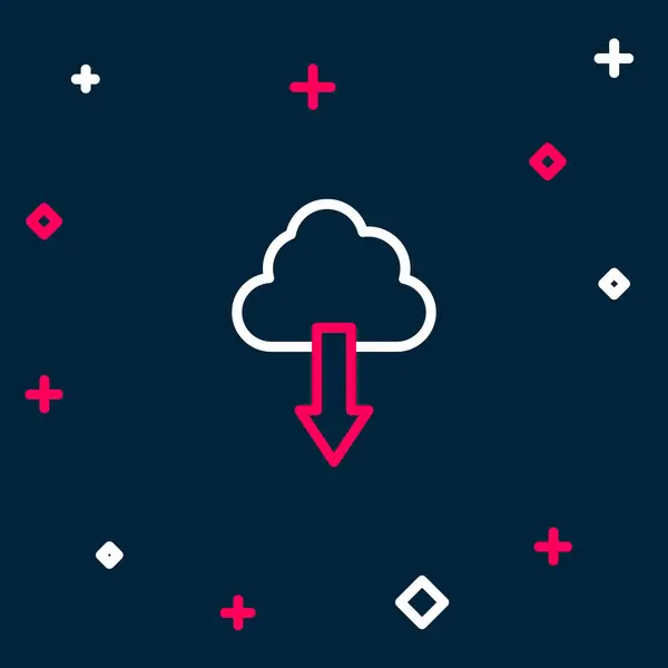 Icono Descarga Line Cloud Aislado Sobre Fondo Azul Concepto Esquema — Archivo Imágenes Vectoriales
