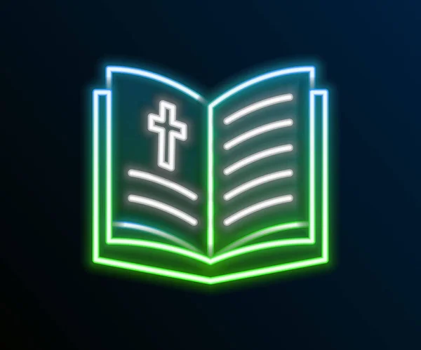 Ligne Lumineuse Néon Icône Livre Bible Sainte Isolé Sur Fond — Image vectorielle