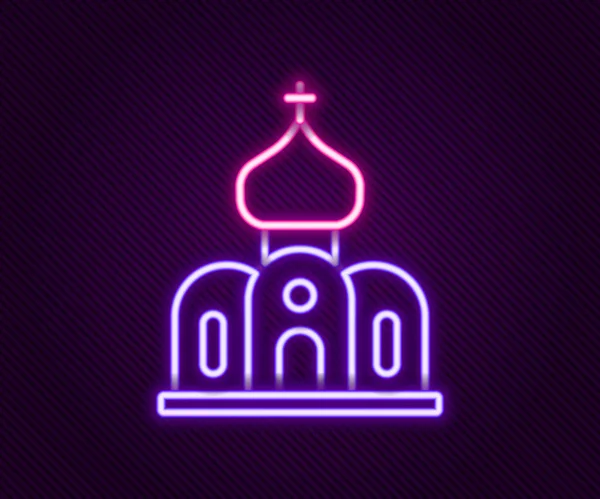 Świecąca Neonowa Linia Ikona Budynku Kościoła Izolowana Czarnym Tle Kościół — Wektor stockowy