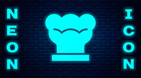 Glödande Neon Chef Hatt Ikon Isolerad Tegel Vägg Bakgrund Matlagningssymbol — Stock vektor