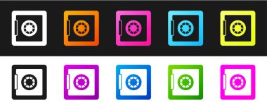 Güvenli simgeyi siyah beyaz arkaplanda izole et. Kapı, şifreli bir banka kasası. Güvenilir Veri Koruma. Vektör.