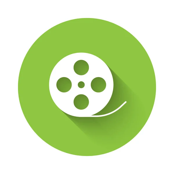白色胶卷图标与长阴影背景隔离 绿色圆环按钮 — 图库矢量图片