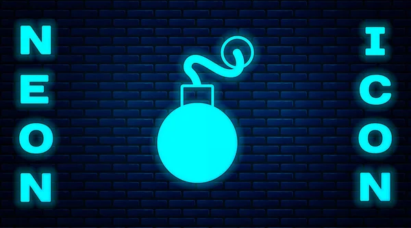 Glowing Neon Bomb Ready Explode Icon Isolated Brick Wall Background — Stock Vector