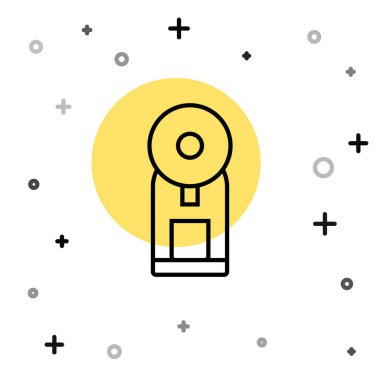 Siyah çizgi Akıllı kahve makinesi simgesi beyaz arkaplanda izole edildi. İnternet kavramının kablosuz bağlantısı. Rastgele dinamik şekiller. Vektör.