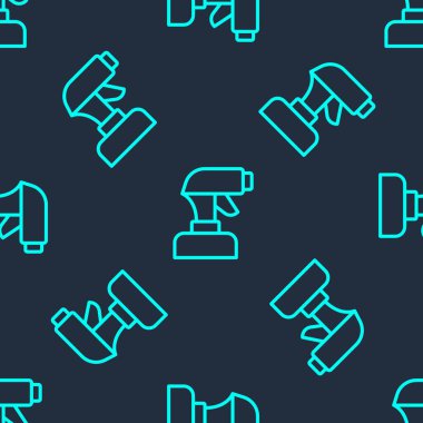 Yeşil çizgi boyalı sprey tabanca ikonu mavi arka planda izole edilmiş pürüzsüz desen. Vektör.