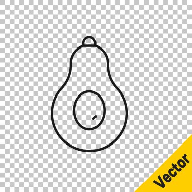 Siyah çizgi Avokado meyve simgesi şeffaf arkaplanda izole edildi. Vektör.