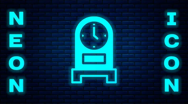 Glowing Neon Antique Clock Icon Isolated Brick Wall Background Vector — Stock Vector