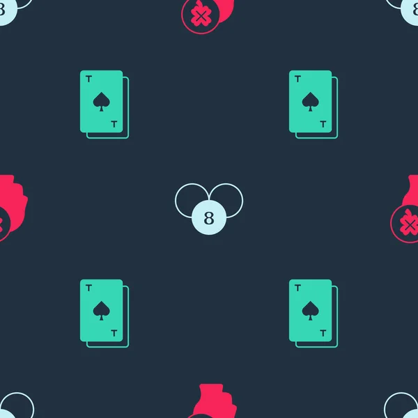 Definir Máquina Caça Níqueis Casino Com Trevo Bola Loteria Cartão — Vetor de Stock