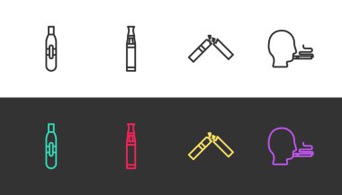 Elektronik sigara Kırılmış ve Adam siyah beyaz sigara içiyor. Vektör.