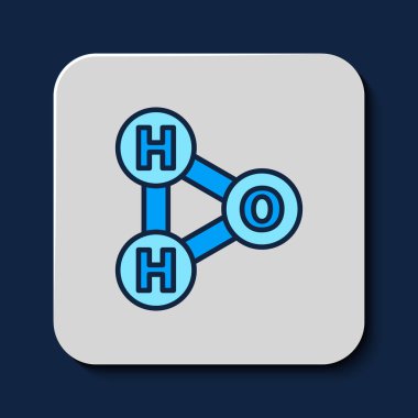 Mavi arkaplanda izole edilmiş su damlaları için kimyasal formül ile doldurulmuş H2O şekilli ikon. Vektör.