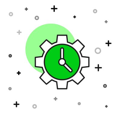 Doldurulmuş zaman yönetim simgesi beyaz arkaplanda izole edildi. Saat ve vites tabelası. Üretkenlik sembolü. Vektör.