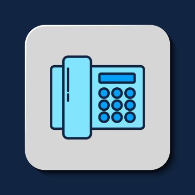 Doldurulmuş ana hat telefon simgesi mavi arkaplanda izole edildi. Sabit telefon. Vektör.