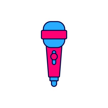 Beyaz arkaplanda izole edilmiş ana hatlı mikrofon simgesi. Radyodaki mikrofondan. Sözcü işareti. Vektör.