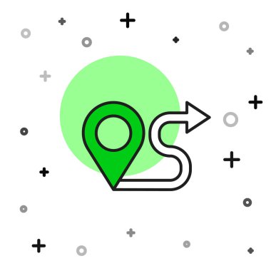 Doldurulmuş ana hat konum simgesi beyaz arkaplanda izole edildi. Harita işaretçisi işareti. Yol ya da yol kavramı. GPS navigatörü. Vektör.