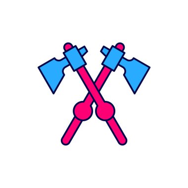 Doldurulmuş orta çağ eksen simgesi beyaz arkaplanda izole edilmiş. Savaş baltası, cellat baltası. Ortaçağ silahı. Vektör.