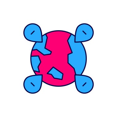 Beyaz arkaplanda izole edilmiş dünya simgesinin ana hatlı konumu. Dünya ya da Dünya işareti. Vektör.