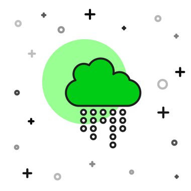 Beyaz arka planda izole edilmiş yağmur ikonu ile ana hatları doldurulmuş. Yağmur damlaları ile yağmur bulutu yağışı. Vektör.