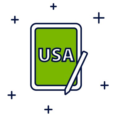 Amerika Birleşik Devletleri 'nin ana hatlarını beyaz arka planda izole edilmiş grafik tablet ikonu ile doldurdu. Vektör.