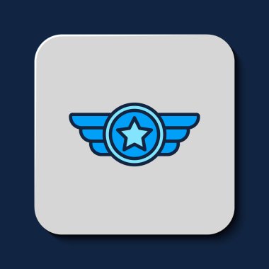 Mavi arka planda izole edilmiş Yıldız Amerikan askeri ikonu. Askeri rozetler. Ordu bantları. Vektör.