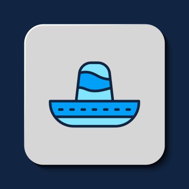 Geleneksel Meksika sombrero şapka ikonu mavi arka planda izole edildi. Vektör.