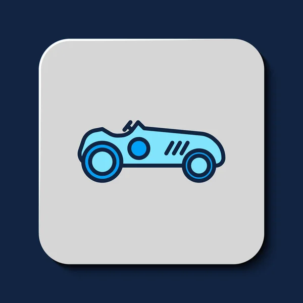 填充轮廓复古赛车图标孤立在蓝色背景 — 图库矢量图片