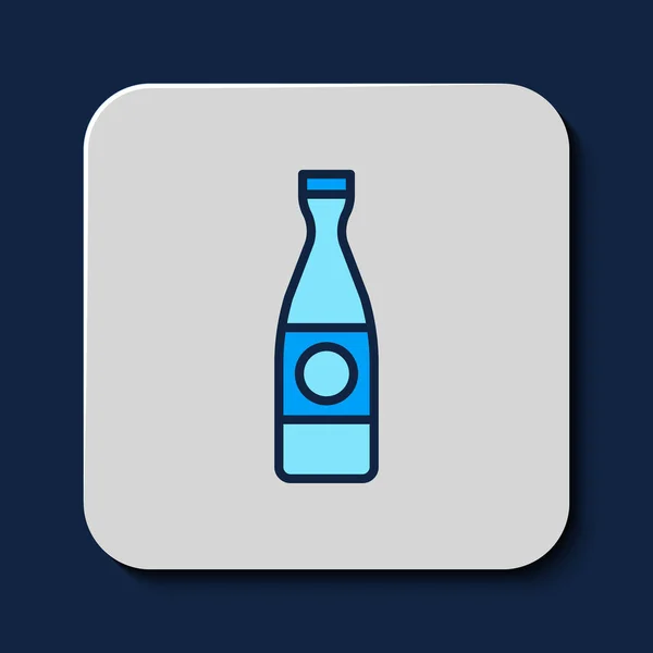 Gevulde Omtrek Bier Fles Pictogram Geïsoleerd Blauwe Achtergrond Vector — Stockvector