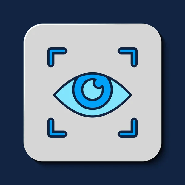 Esquema Rellenado Icono Exploración Ocular Aislado Sobre Fondo Azul Ojo — Vector de stock