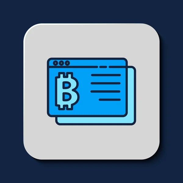 Filled Outline Cryptocurrency Coin Bitcoin Icon Isolated Blue Background Physical — ストックベクタ