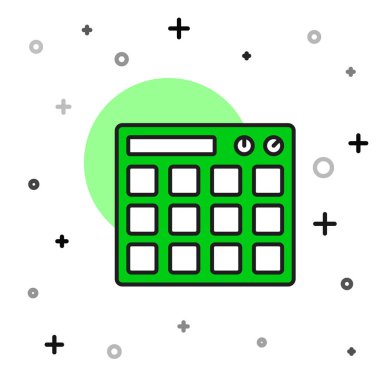 Doldurulmuş Drum Machum müzik yapımcısı ikonu beyaz arka planda izole edildi. Vektör.