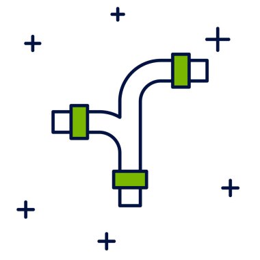 Doldurulmuş sanayi metalik boru ikonu beyaz arka planda izole edilmiş. Tesisat boru hattının farklı şekillerde parçaları. Vektör.