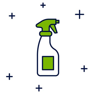 Beyaz arka planda izole edilmiş sıvı deterjan ikonu ile kaplanmış taslak temizleme spreyi şişesi. Vektör.