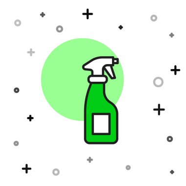 Beyaz arka planda izole edilmiş sıvı deterjan ikonu ile kaplanmış taslak temizleme spreyi şişesi. Vektör.