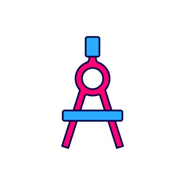 Doldurulmuş ana hatlı çizim simgesi beyaz arkaplanda izole edildi. Pusula işareti. Çizim ve eğitim araçları. Geometrik alet. Vektör.