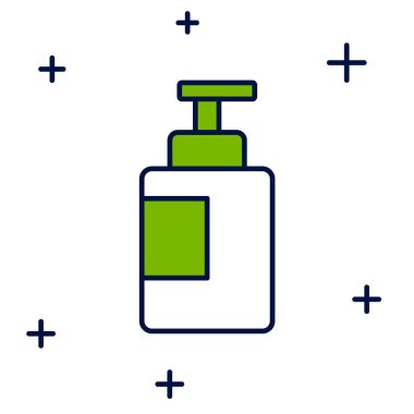 Beyaz arka planda el dezenfektanı ikonu var. Dezenfeksiyon konsepti. Yıkama jeli. Hijyen için alkol şişesi. Vektör.