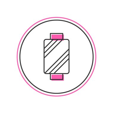 Beyaz arkaplanda izole edilmiş makara simgesi üzerindeki ana hatlı dikiş ipliği. İplik makarası. İplik kutusu. Vektör.