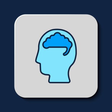 Mavi arka planda izole edilmiş insan beyni simgesi. Vektör.