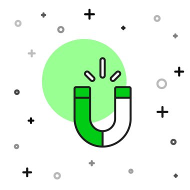 Doldurulmuş ana hatlı Magnet simgesi beyaz arkaplanda izole edildi. At nalı mıknatısı, manyetizma, manyetizma, çekim. Vektör.