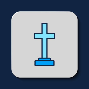 Grave ana hatları mavi arkaplanda izole edilmiş çapraz simge ile dolduruldu. Vektör.