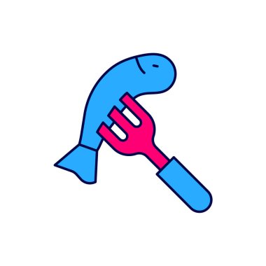 Beyaz arka planda izole edilmiş bir tabak ikonunda servis edilmiş balık. Vektör.