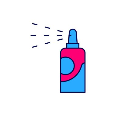 Saç spreyi, deodorant, beyaz arka planda izole edilmiş terleme önleyici ikon için doldurulmuş sprey kutusu. Vektör.