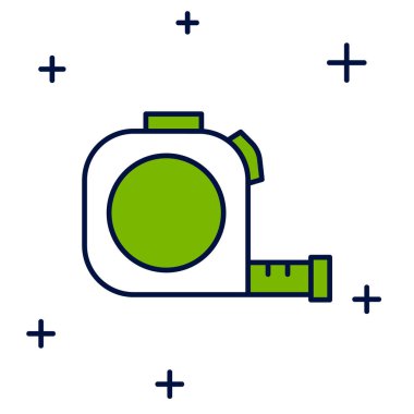 Doldurulmuş rulet yapı ikonu beyaz arka planda izole edildi. Mezura ölçüm sembolü. Vektör.