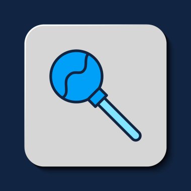 Mavi arkaplanda izole edilmiş ana hatlı lolipop simgesi. Yemek, lezzetli bir sembol. Mutlu Cadılar Bayramı Partisi. Vektör.