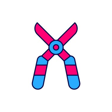 Beyaz arkaplanda izole edilmiş simgeyi budamak için el yapımı bahçe makası doldurulmuş. Ahşap saplı budama makası. Vektör.