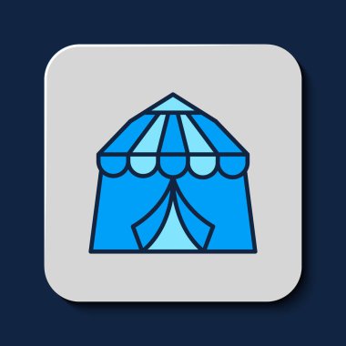 Doldurulmuş Circus çadır simgesi mavi arkaplanda izole edildi. Karnaval kamp çadırı. Eğlence parkı. Vektör.