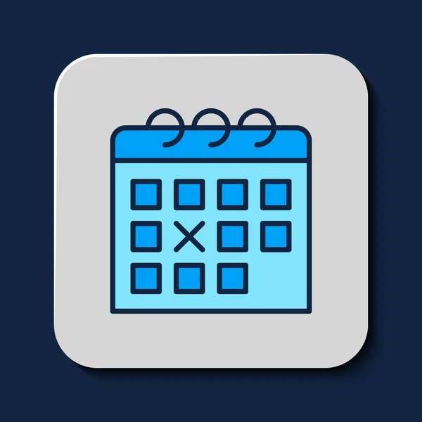 Esquema Rellenado Calendario Icono Fitness Aislado Sobre Fondo Azul Programa — Archivo Imágenes Vectoriales