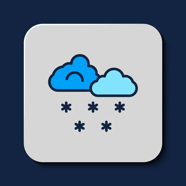 Gefüllte Umrisse Wolke Mit Schnee Symbol Isoliert Auf Blauem Hintergrund — Stockvektor