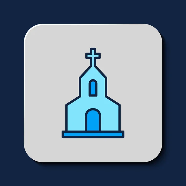 Filled Outline Church Building Icon Isolated Blue Background Christian Church — Stock Vector