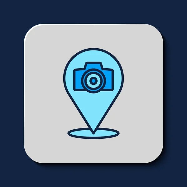 Filled Outline Photo Camera Icon Isolated Blue Background Foto Camera — ストックベクタ