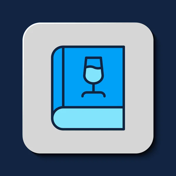 Filled Outline Book Wine Icon Isolated Blue Background Wine Glass — Stock Vector