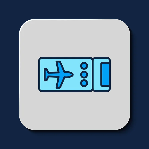 Filled Outline Airline Ticket Icon Isolated Blue Background Plane Ticket — Stok Vektör